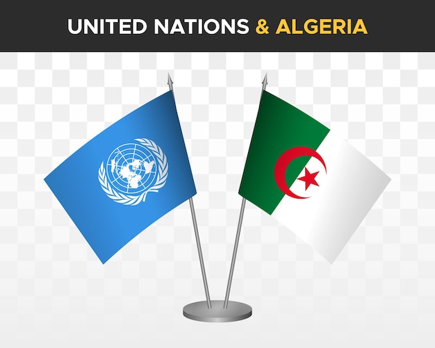 Un united nations vs algeria desk flags mockup isolated 3d vector illustration table flags