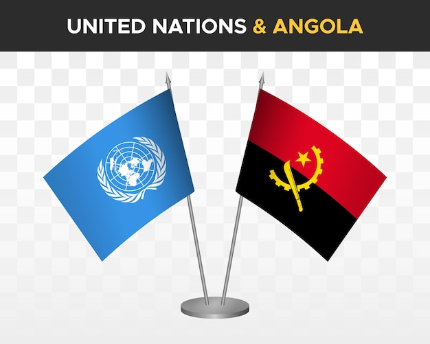 UN United Nations vs Angola desk flags mockup isolated 3d vector illustration table flags