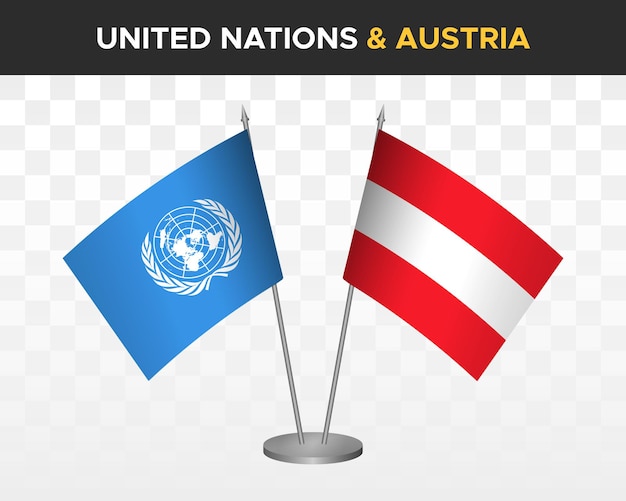 UN United Nations vs Austria desk flags mockup isolated 3d vector illustration table flags