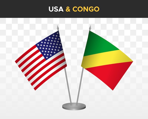 Макет флагов столов Организации Объединенных Наций против Конго изолированных трехмерных векторных иллюстраций флагов стола
