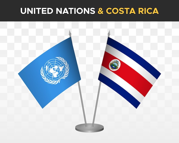 UN United Nations vs Costa Rica desk flags mockup isolated 3d vector illustration table flags