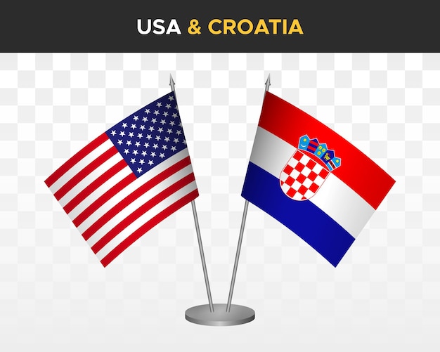 UN United Nations vs Croatia desk flags mockup isolated 3d vector illustration table flags