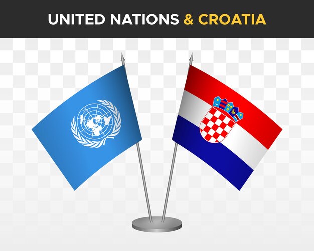 UN United Nations vs Croatia desk flags mockup isolated 3d vector illustration table flags