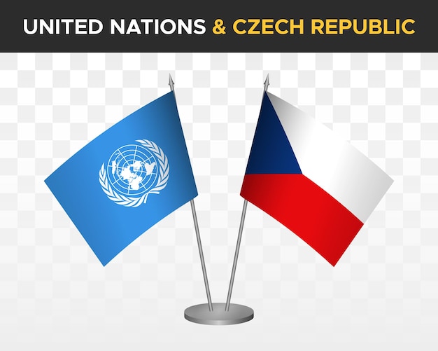UN United Nations vs Czech Republic Czechia desk flags mockup 3d vector illustration table flags