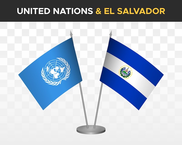 UN United Nations vs El Salvador desk flags mockup isolated 3d vector illustration table flags