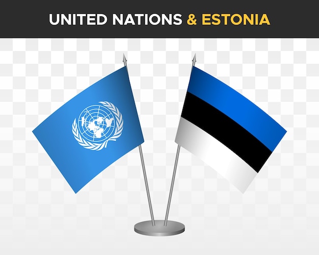 UN United Nations vs Estonia desk flags mockup isolated 3d vector illustration table flags