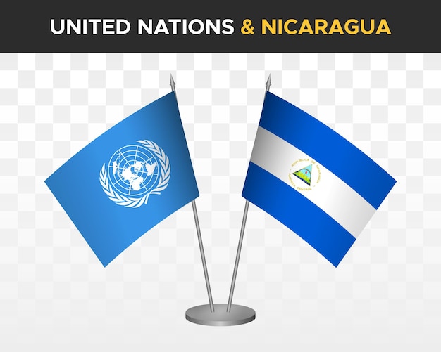 UN United Nations vs Nicaragua desk flags mockup isolated 3d vector illustration table flags