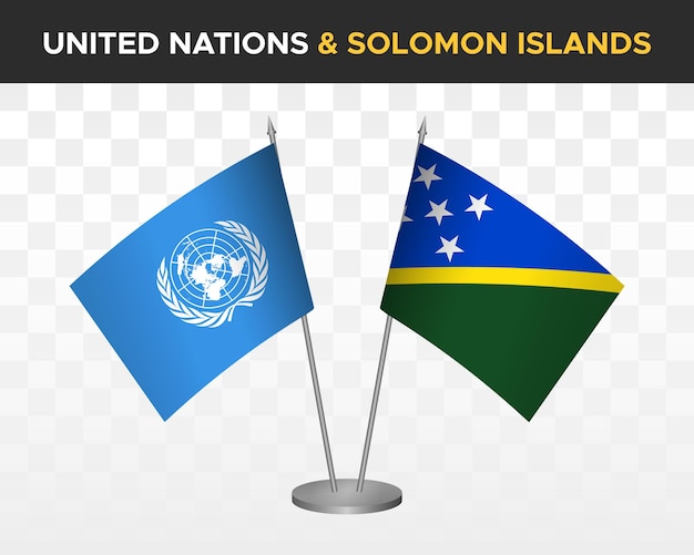 Макет флагов стола ООН Организация Объединенных Наций против Соломоновых островов изолированные трехмерные векторные иллюстрации флаги стола