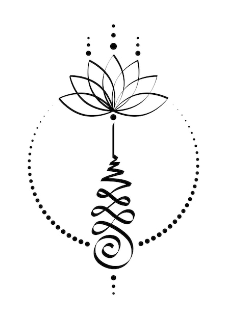 Unalome lotus flower symbol, Hindu or Buddhist sign representing path to enlightenment. Hand drawn