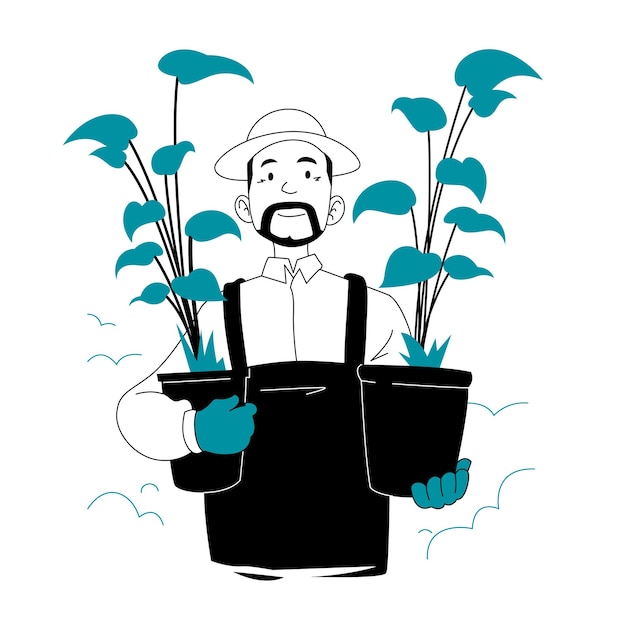 Vector uncle planting illustration