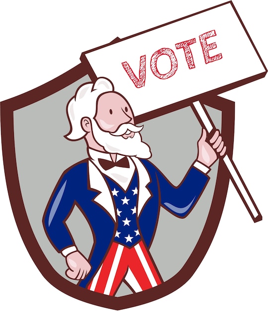 Lo zio sam american placard vota crest cartoon