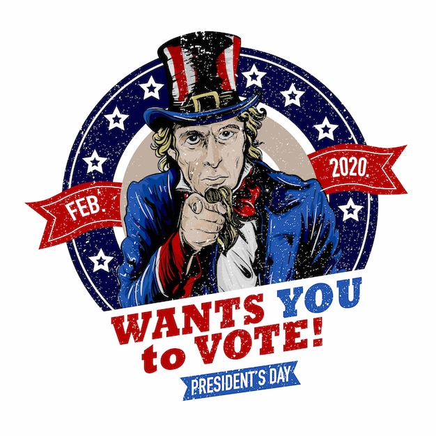 Vector uncle sam wants you to vote on president's day 2020