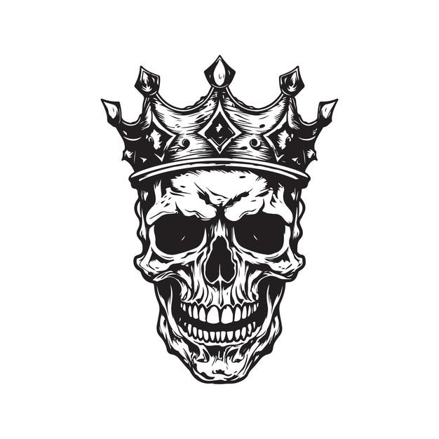 Undead king vintage logo concept black and white color hand drawn illustration