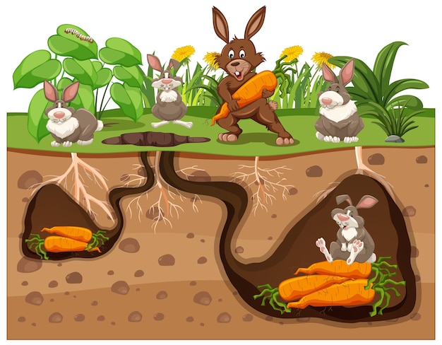 Vector underground animal hole in cartoon style