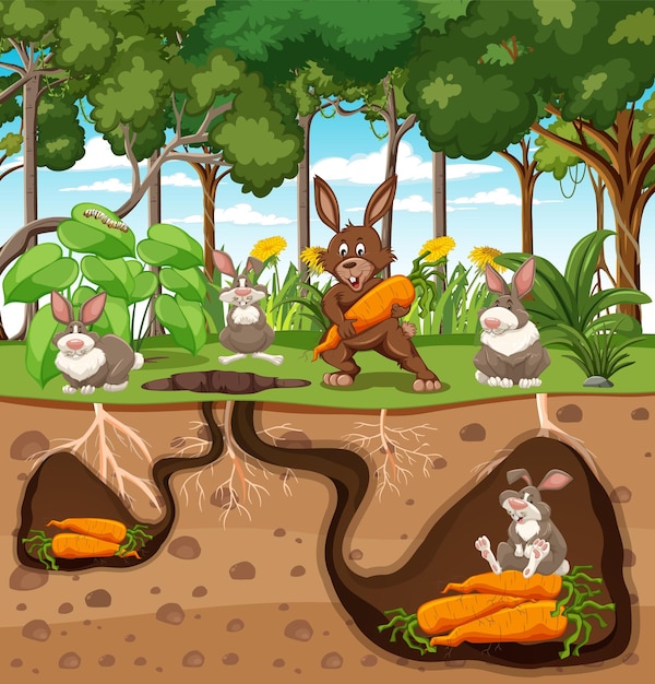 Underground animal hole in cartoon style