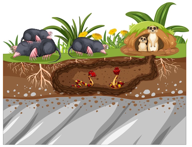 Vector underground animal hole in cartoon style