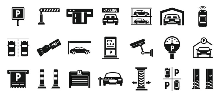 Vector underground parking icons set, simple style
