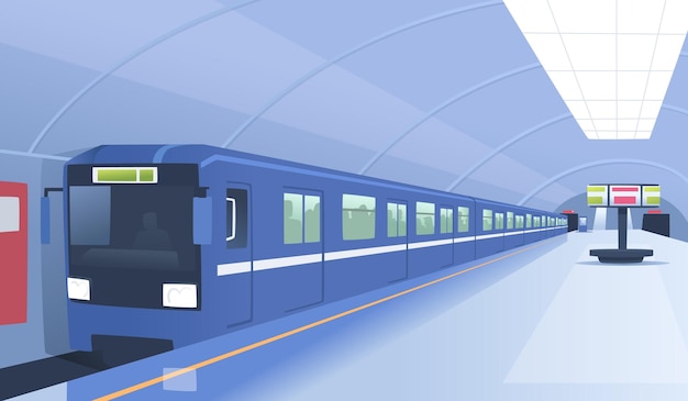 Вектор Поезд метро прибыл на пустую станцию метро интерьер метро железная дорога urban_ai_generated