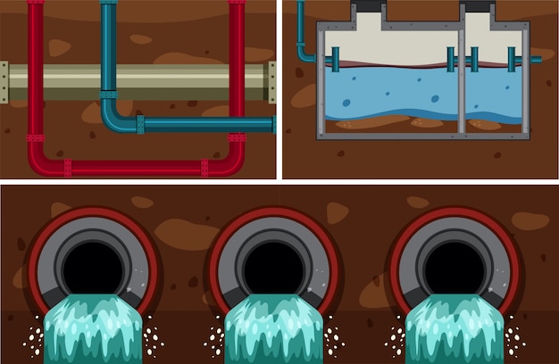 Vector underground water sewer pipe system