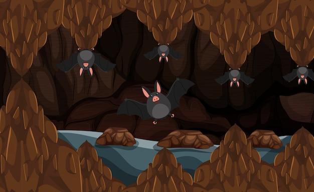 Vector undergrounf cave with bats