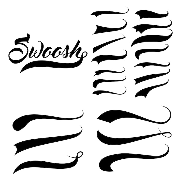 Underline swishes tail collection Swoosh element for sport logo design Vector hand drawn illustratio