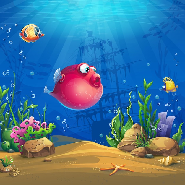 Undersea world with fish illustration