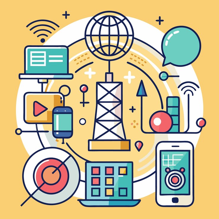 Vector understanding wireless communication key components and technologies illustrated