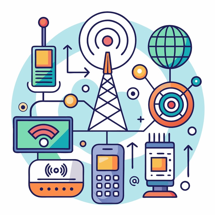 Vector understanding wireless communication key components and technologies illustrated