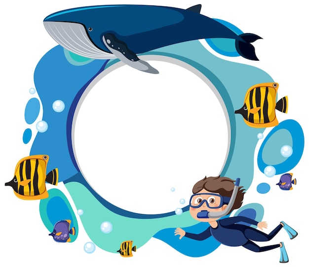 Vector underwater adventure frame with marine life