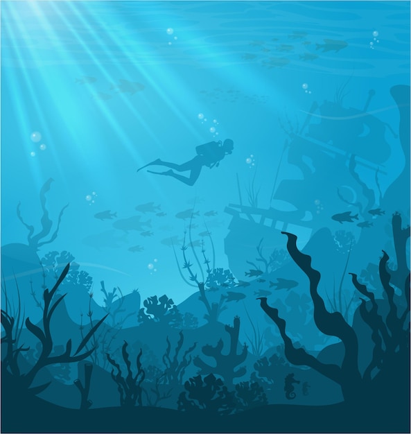 Vector underwater background marine habitats incredible species