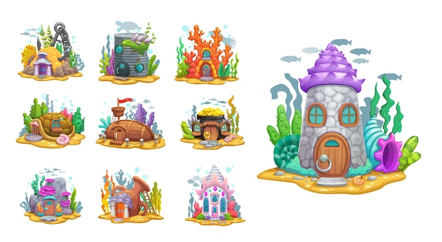 Underwater cartoon fairy house game assets