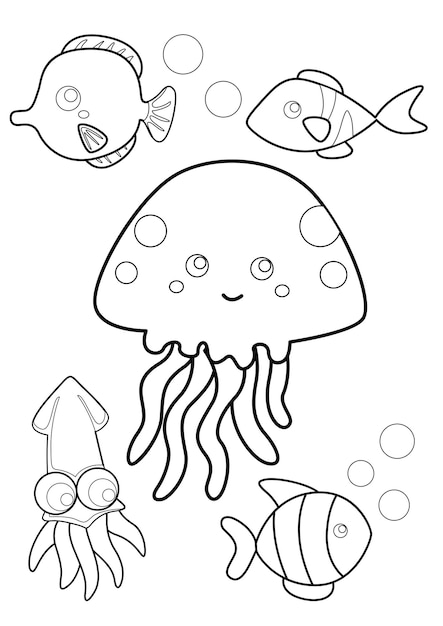 Vector underwater coloring for kids and adult