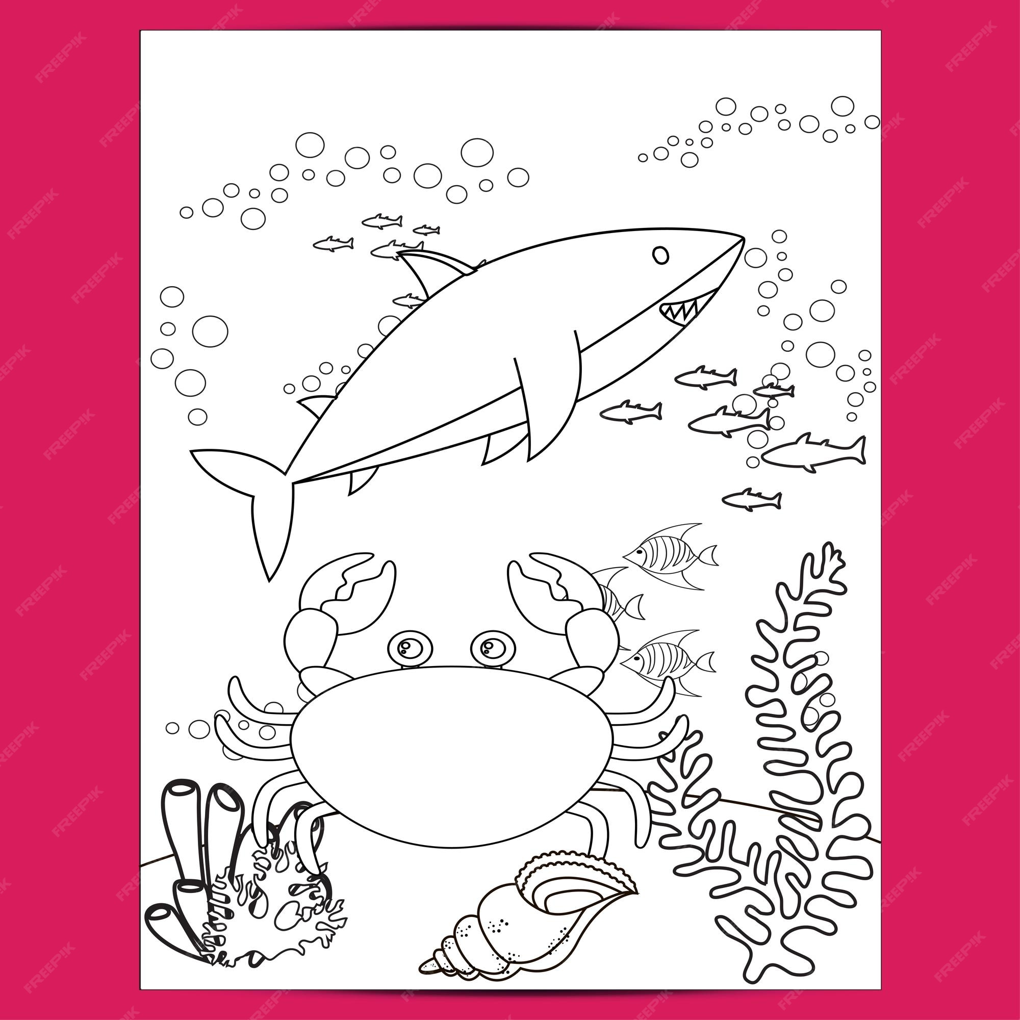 Premium Vector | Underwater cute animals fish coloring page
