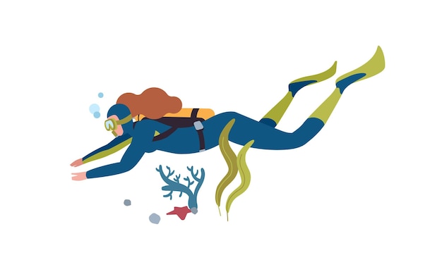 Underwater diving flat illustration