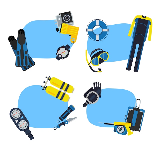 underwater diving stickers with place for text set 