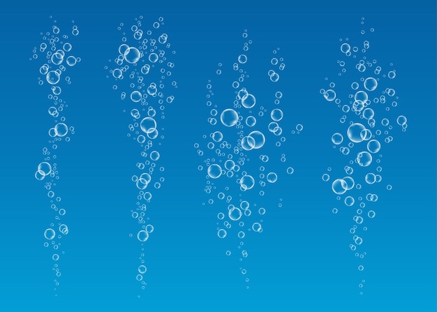 Vector underwater fizzing air bubbles stream on blue background fizzy sparkles in water sea aquarium ocean soda pop effervescent drink undersea vector texture