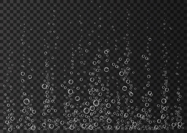 Подводная шипящая воздушная вода или пузырьки кислорода на черном фоне шипучий напиток шипучие искры в морском аквариуме шампанское сода поп подводная векторная текстура