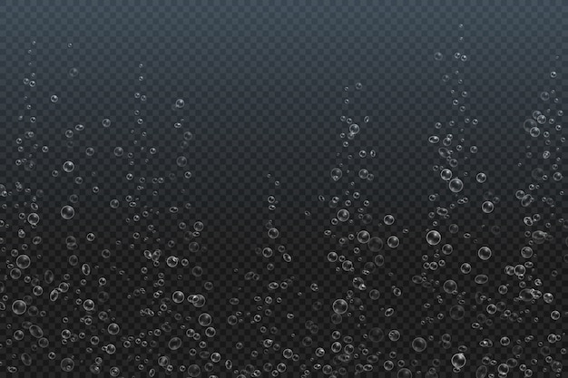 Underwater fizzing bubbles. champagne fizz air soda drink sparkle carbonated bubble stream. realistic 3d sparkles