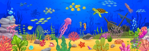 Underwater landscape cartoon vector background