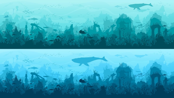 Vector 水中風景クジラ沈没古都