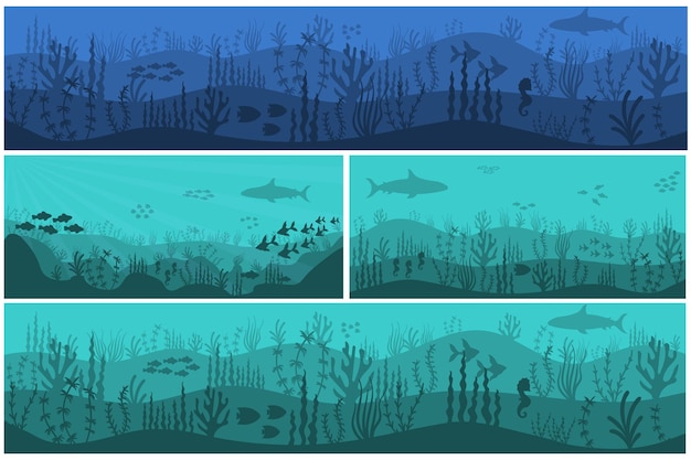 underwater life at sea ocean bottom exotic undersea world with seaweeds aquatic habitats in depth