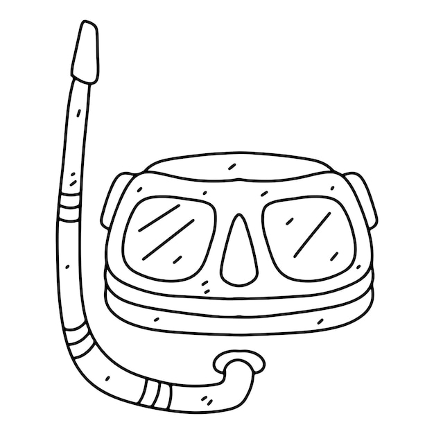 Underwater mask with snorkel in hand drawn doodle style Vector illustration isolated on white