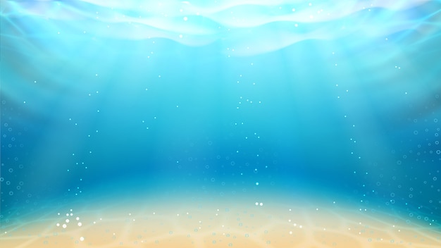 Vector underwater ocean sandy bottom and sunrays