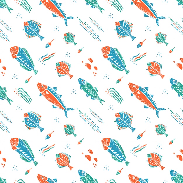 Underwater pattern in naive lino style