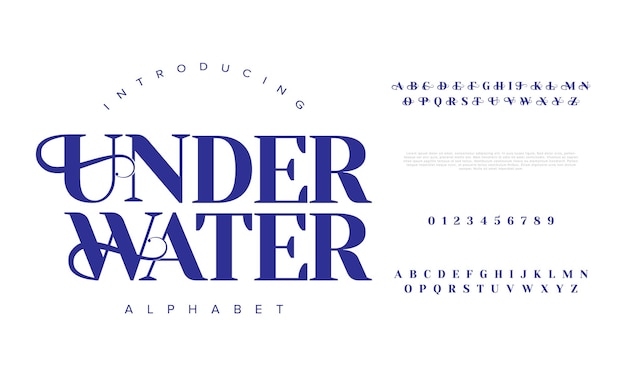 Underwater premium luxury elegant alphabet letters and numbers elegant wedding typography classic