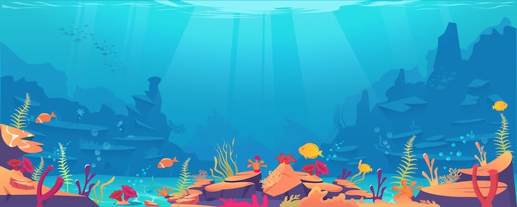 Vector underwater scene with colorful fish and coral reef vector illustration