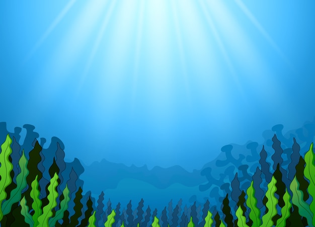 Vector underwater scene with seaweed