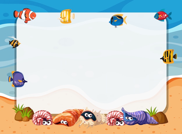 Vector underwater sea creatures frame concept