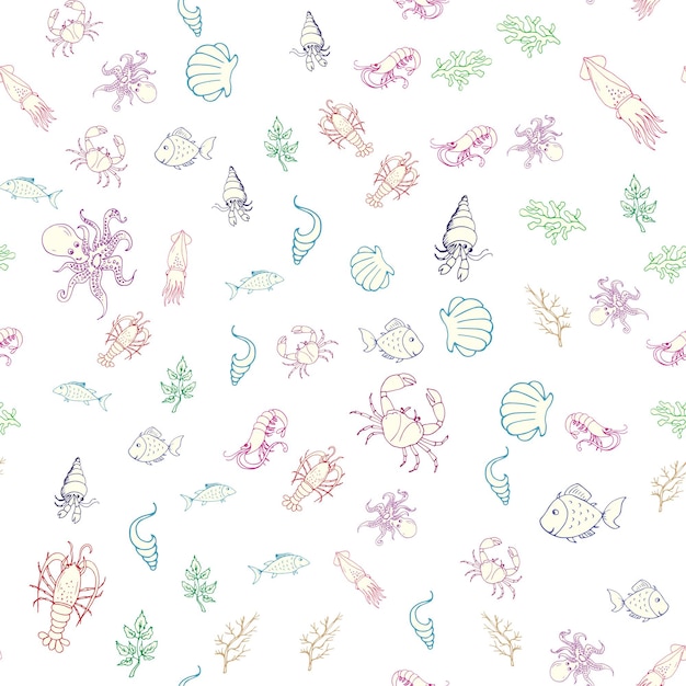 Underwater seamless pattern doodle stock vector illustration