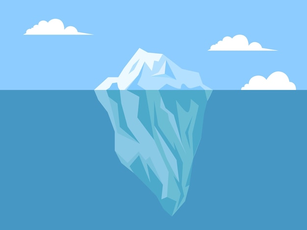 Underwater and above water landscape with iceberg vector illustration